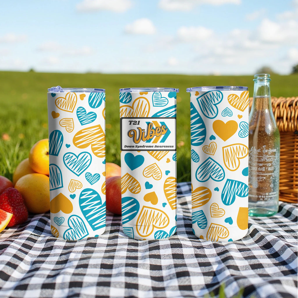 T21 Vibes Hearts Design Down Syndrome Awareness Tumbler