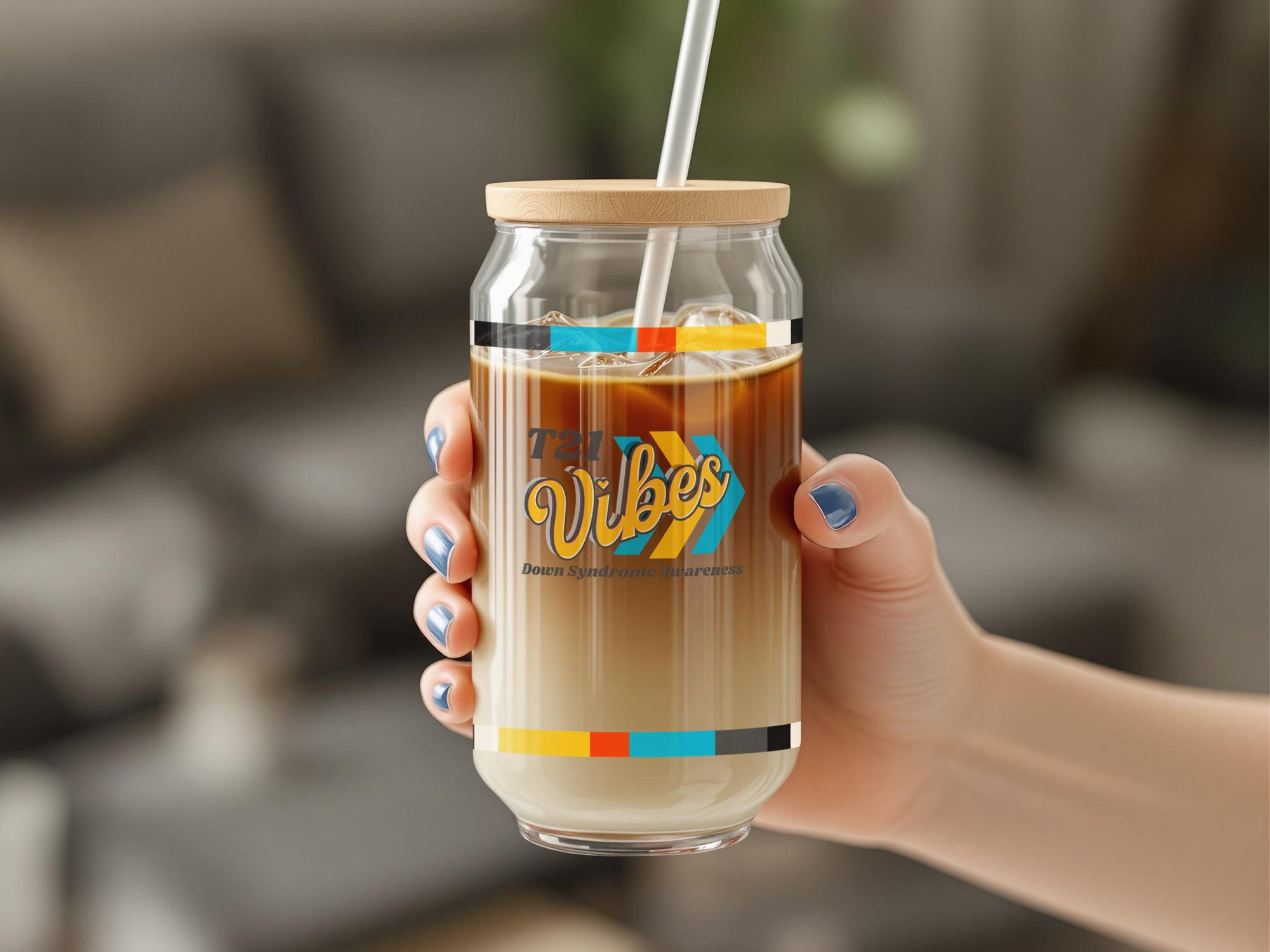 Retro Vibes Glass With Straw Design Beverage Jar product