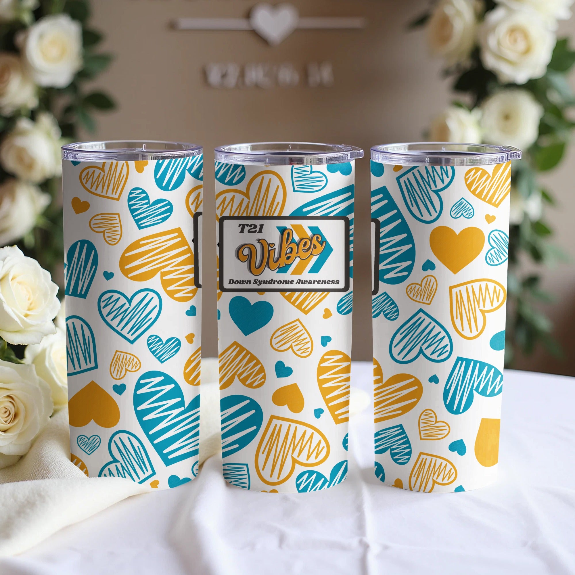 Down Syndrome Awareness Hearts Pattern Tumbler